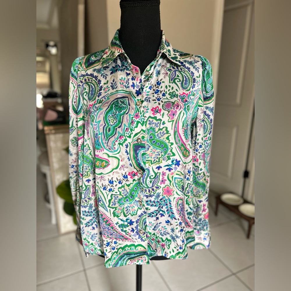 Zara Satin Paisley Button Down